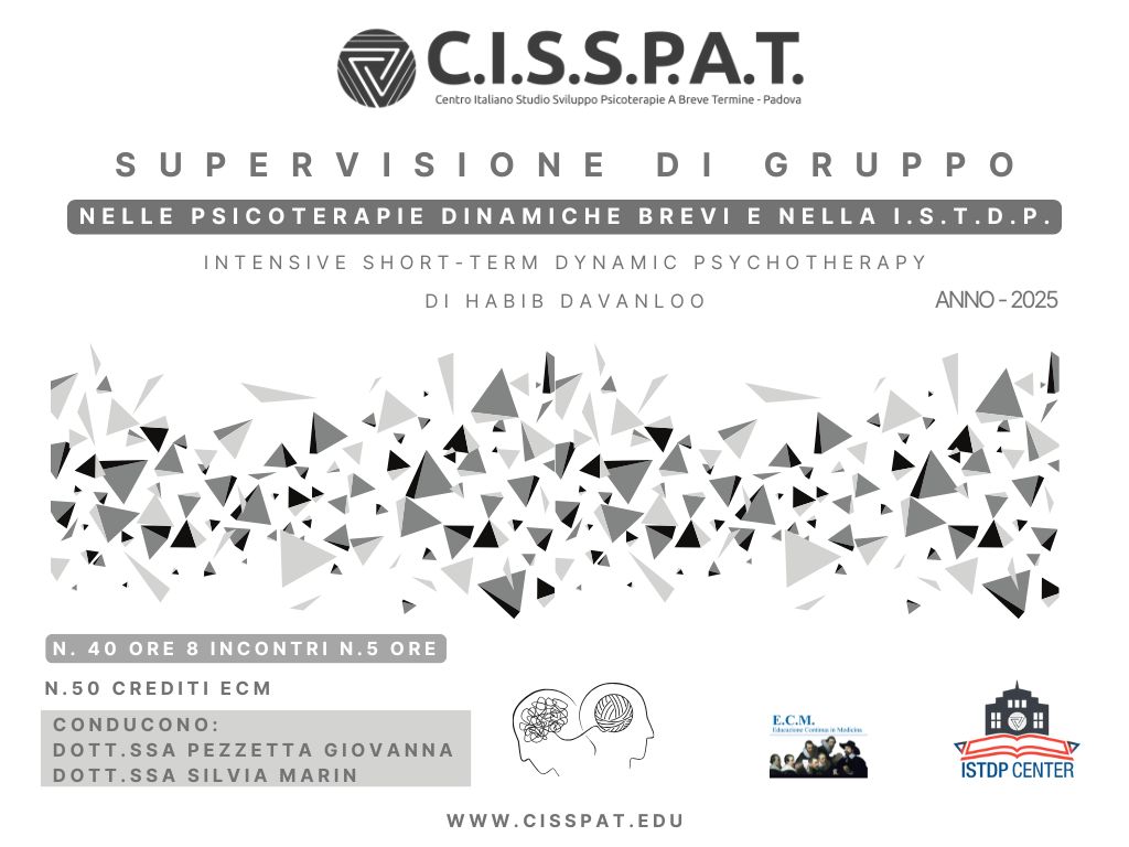 SUPERVISIONE DI GRUPPO n. 40 ore 8 INCONTRI N.5 ORE INTENSIVE SHORT-TERM DYNAMIC PSYCHOTHERAP DI HABIB DAVANLOO (1)